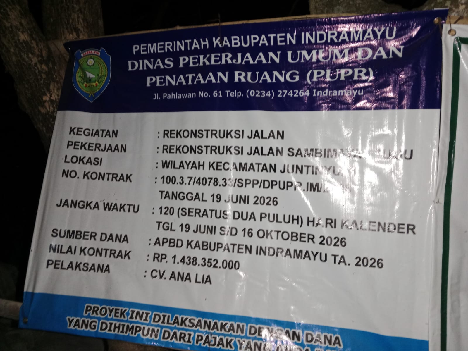 Proyek CV ANA LIA Rekonstruksi Jalan Sambimaya–Tugu Diduga Tak Sesuai Spesifikasi