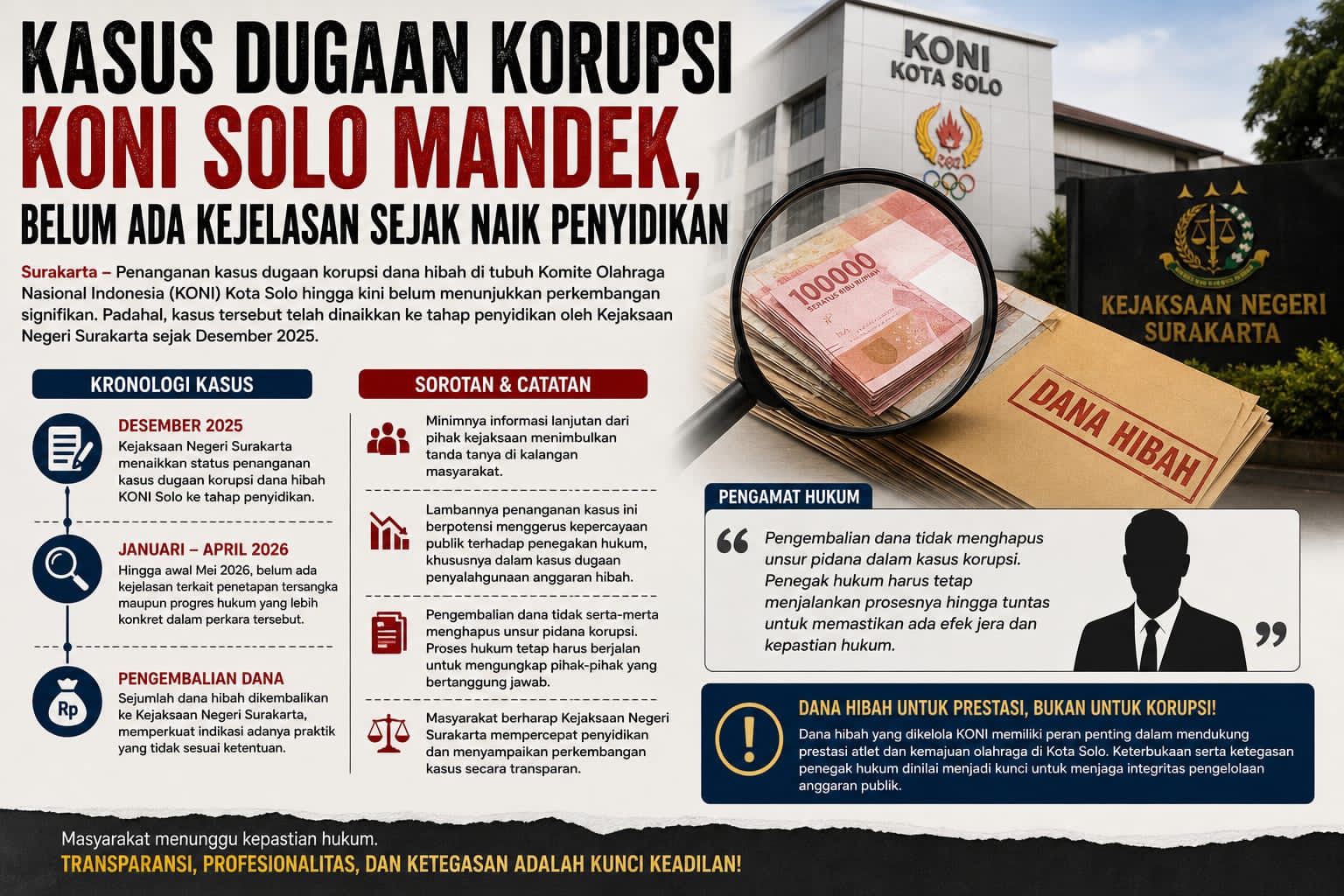 Teka-teki Kasus KONI Solo: Dana Dikembalikan, Namun Tersangka Tak Kunjung Diumumkan