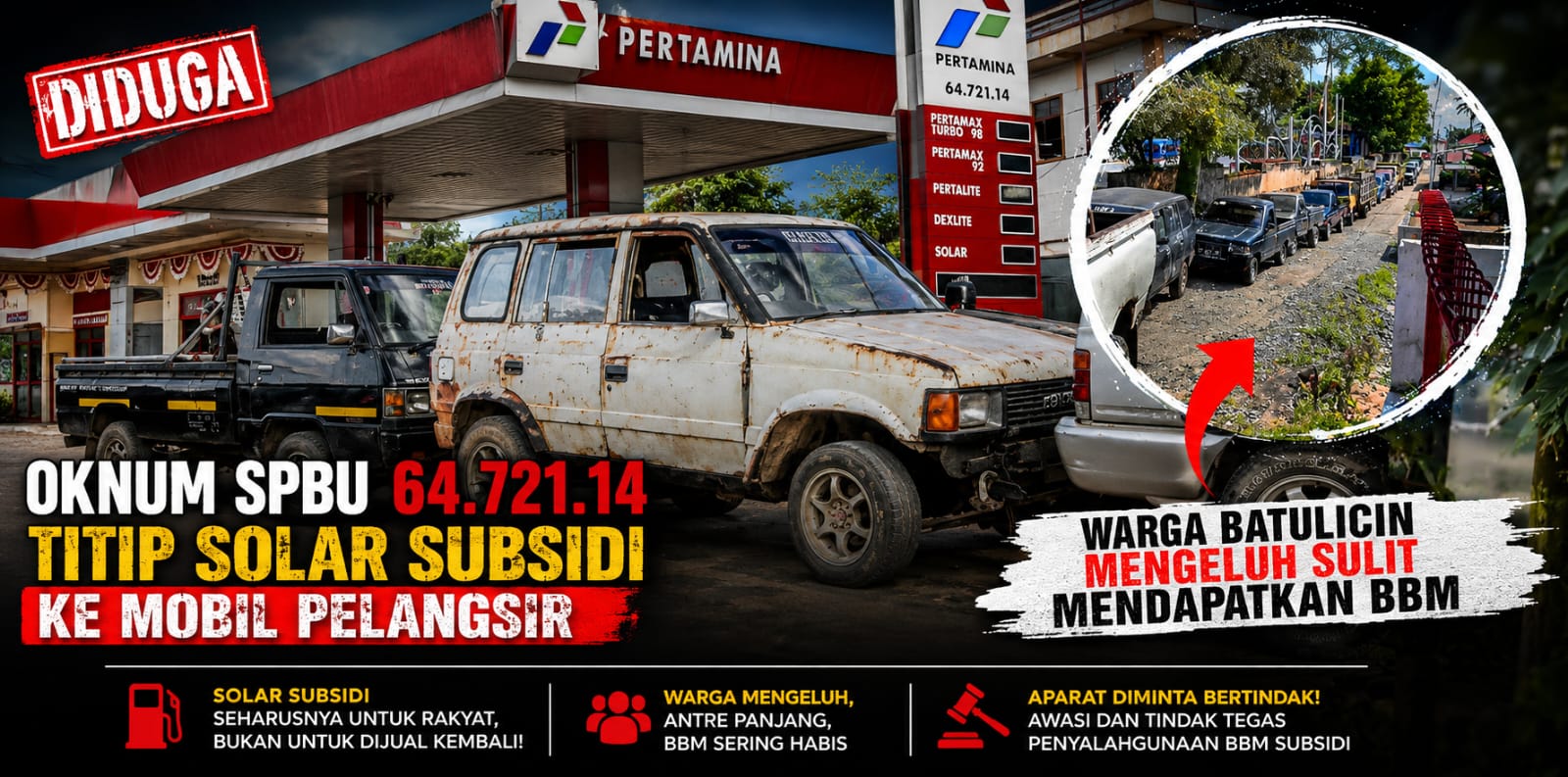 Diduga Ada "Permainan" Oknum, Antrean Pelangsir Solar di SPBU Batulicin Kian Meresahkan Warga