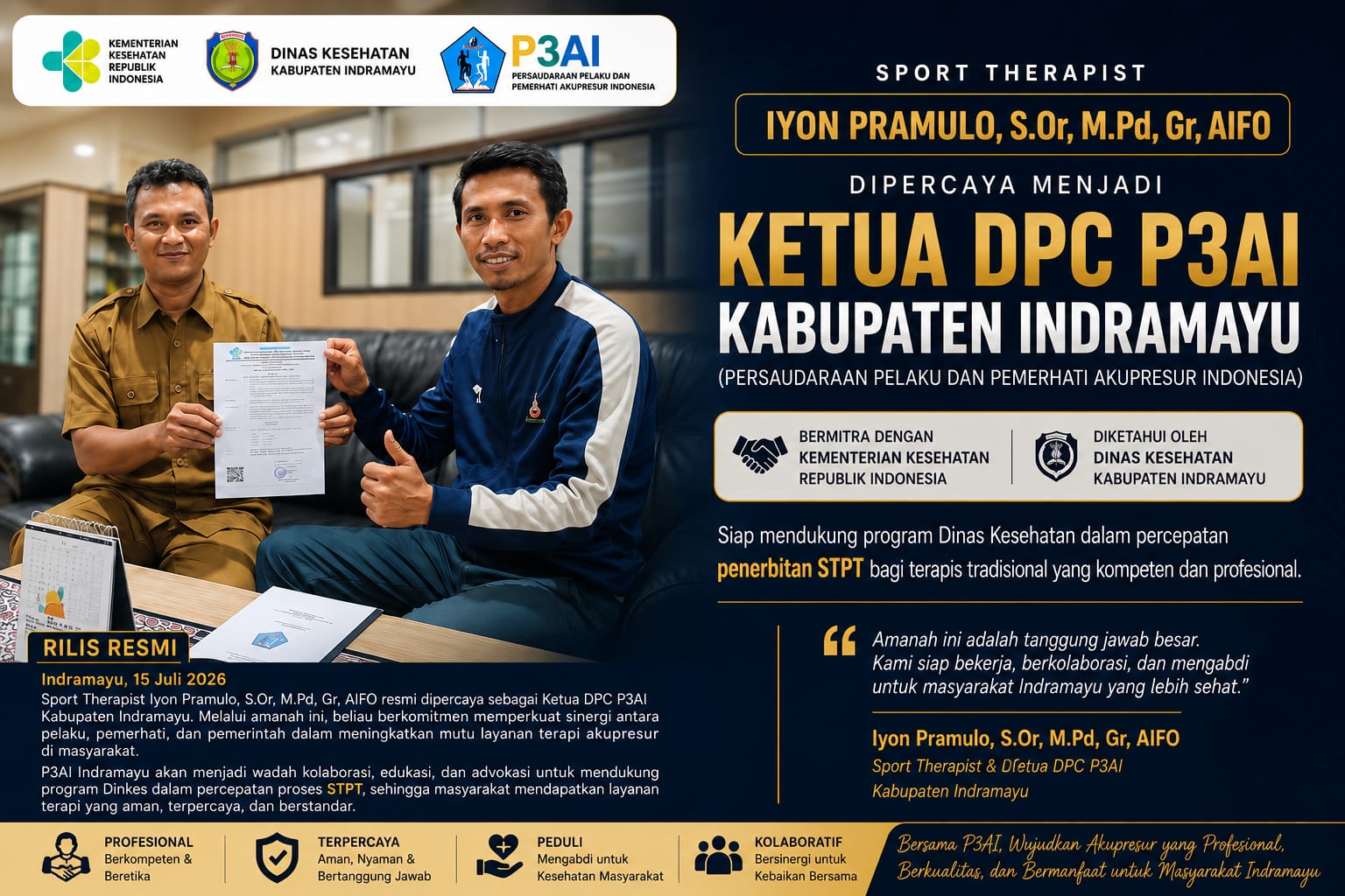 Sport Therapist Iyon Pramulo Pimpin DPC P3AI Kabupaten Indramayu